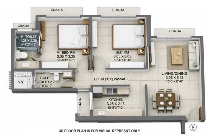 Wadhwa Atmosphere O2 Mulund - Floor plan 2 BHK 624 Sq.ft