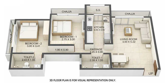 JP Infra Parkway Andheri - Floor plan 2 BHK 591 Sq.ft