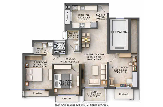 Wadhwa Solis Mulund - Floor plan 2.5 BHK 792 Sq.ft