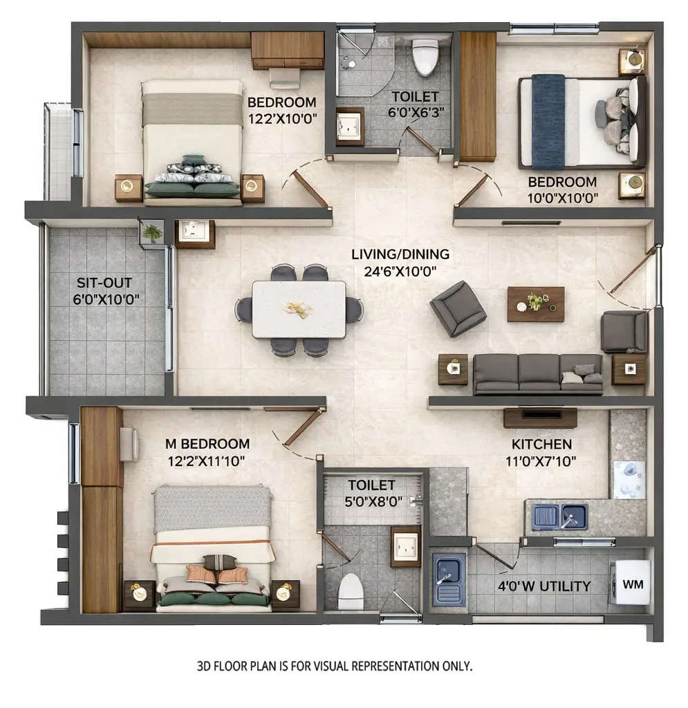 Floor plan for 3 BHK