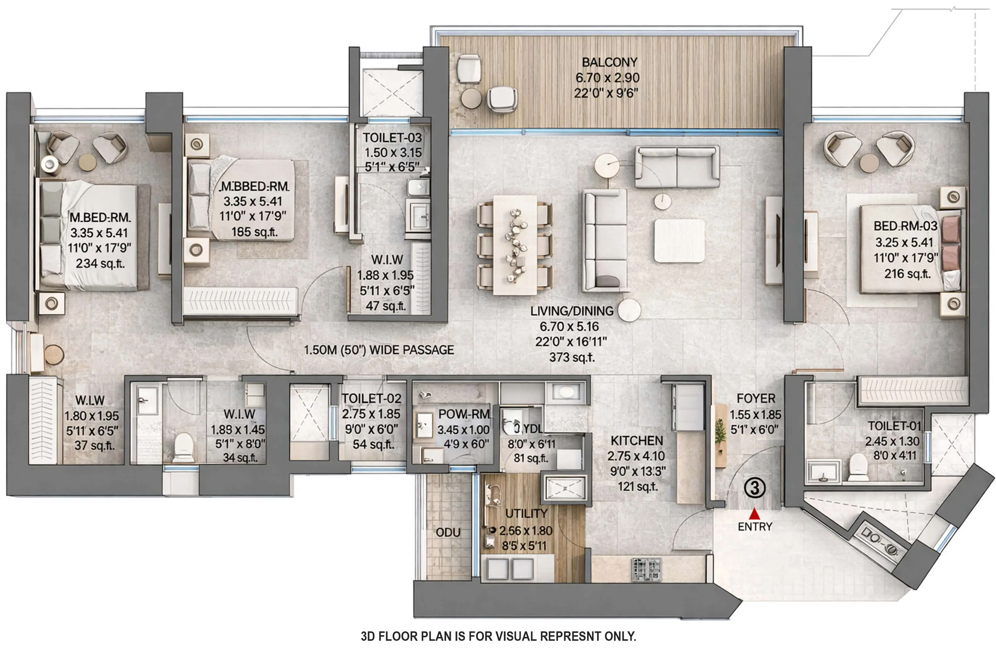 Floor plan for 3 BHK