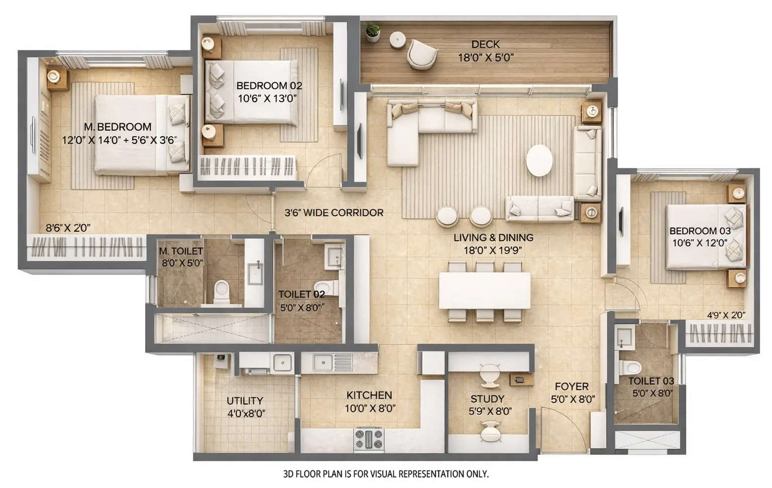 Floor plan for 3 BHK