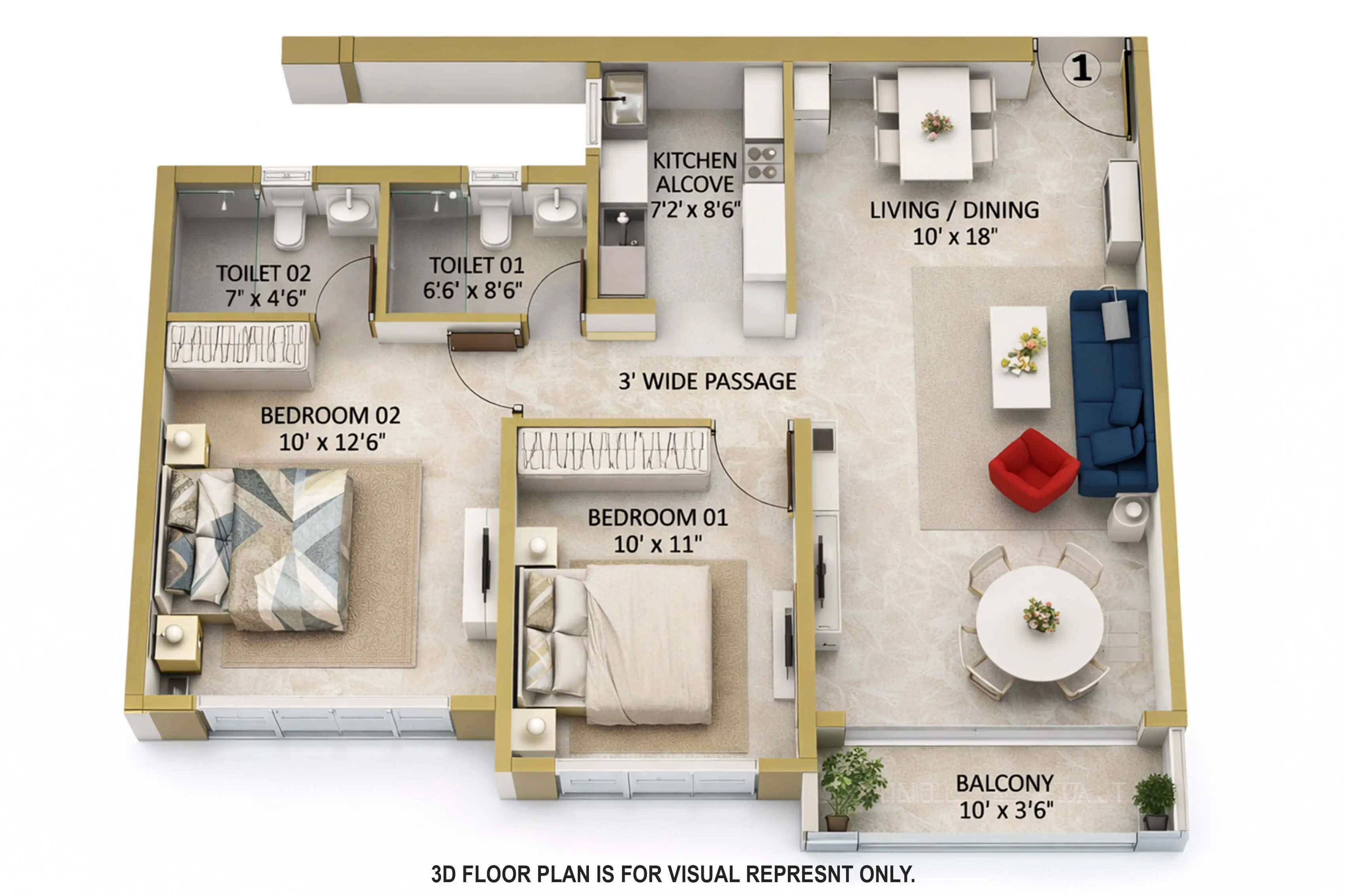Floor plan for 2 BHK
