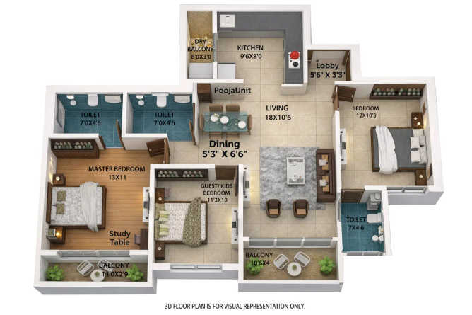 Saheel Itrend Futura Baner - Floor plan 3 BHK 987 Sq.ft