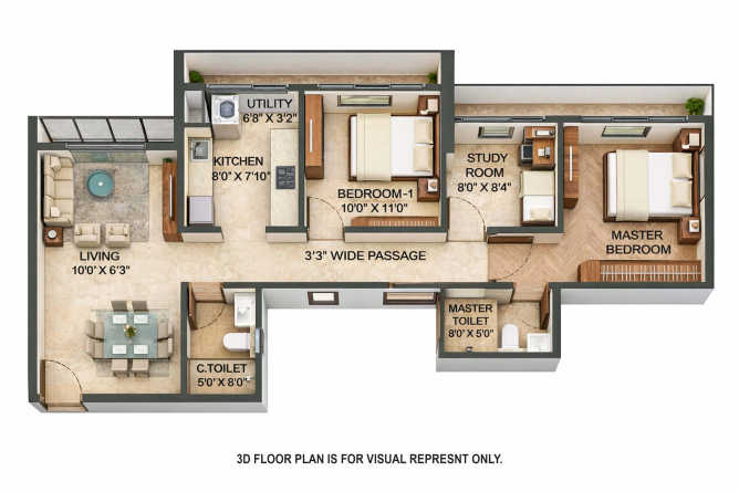 Runwal Sanctuary Mulund - Floor plan 2.5 BHK 830 Sq.ft