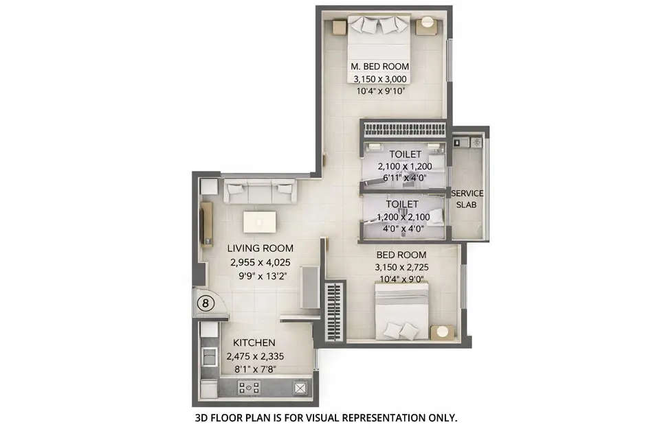 Floor plan for 2 BHK