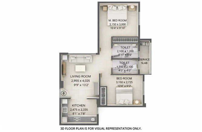 Puranik Ikigai Ghodbunder Road - Floor plan 2 BHK 473 Sq.ft