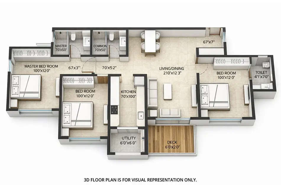 Floor plan for 3 BHK