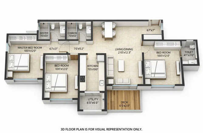 Lodha Amara Kolshet Road - Floor plan 3 BHK 955 Sq.ft