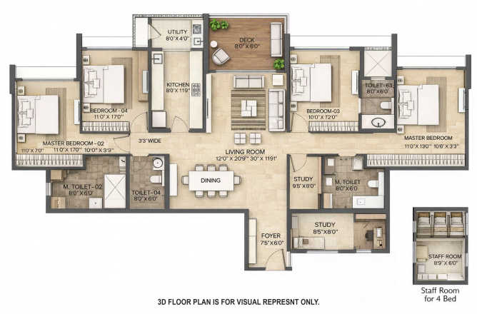 Lodha Solitaire Mahalaxmi - Floor plan 4 BHK 1641 Sq.ft