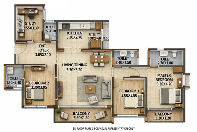 Nova Residency Mundhwa - Floor plan 3.5 BHK 1427 Sq.ft