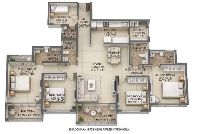 Dosti Greenscape Hadapsar - Floor plan 4 BHK 1395 Sq.ft