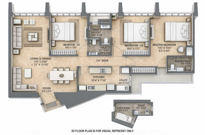 Lodha Adrina Worli - Floor plan 3 BHK 1193 Sq.ft