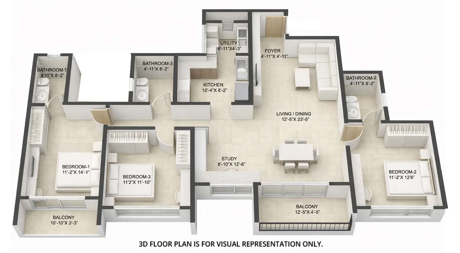 Floor plan for 3 BHK