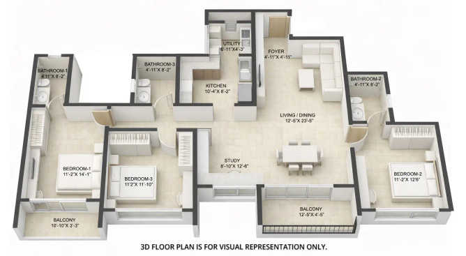 Sobha Townpark Electronic City - Floor plan 3 BHK 1842 Sq.ft