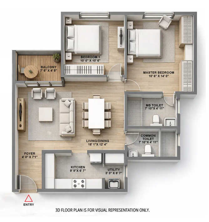 Purva Celestial Hosahalli - Floor plan 2 BHK 1060 Sq.ft