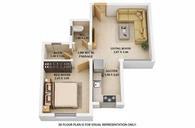 Dosti Nest Balkum - Floor plan 1 BHK 288 Sq.ft
