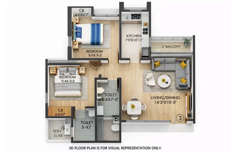Floor plan for 2 BHK
