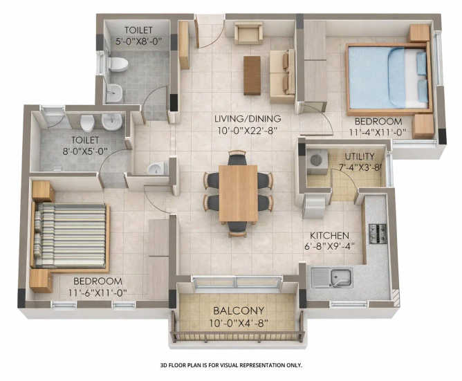 Appaswamy Trellis Vadapalani - Floor plan 2 BHK 1080 Sq.ft