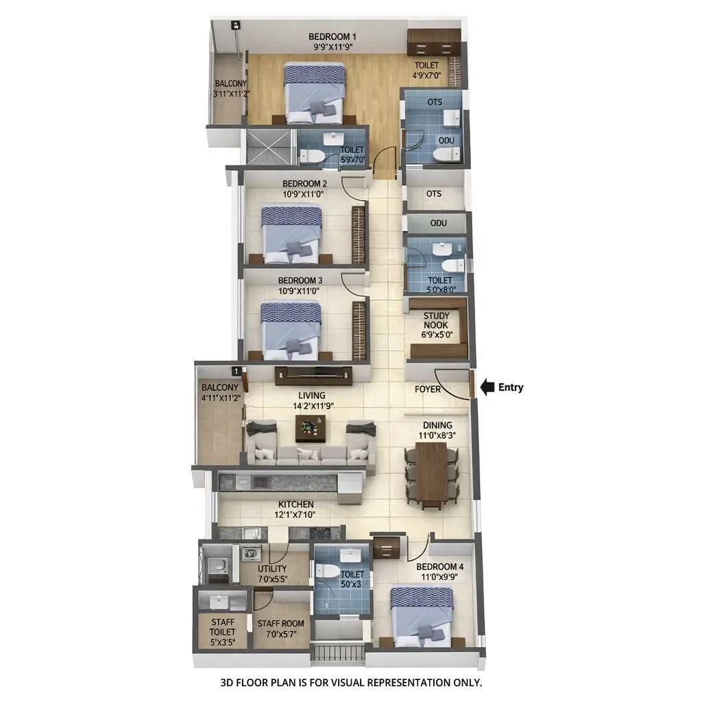 Floor plan for 4 BHK