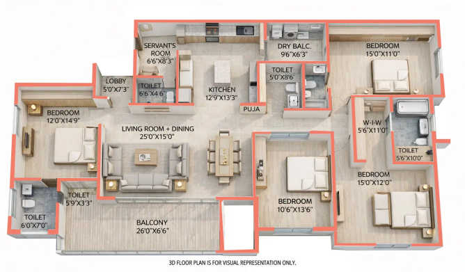 Pristine The Lords Pashan - Floor plan 4.5 BHK 2005 Sq.ft