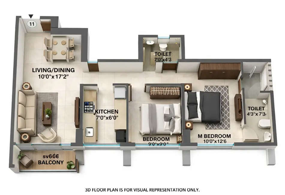 Floor plan for 2 BHK