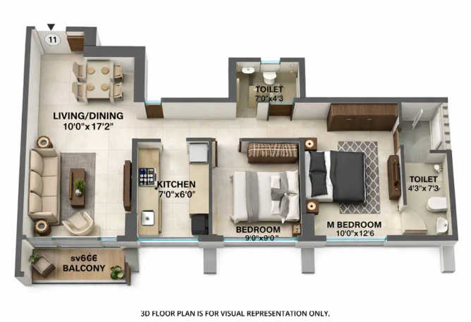Runwal Manpada Ghodbunder Road - Floor plan 2 BHK 634 Sq.ft