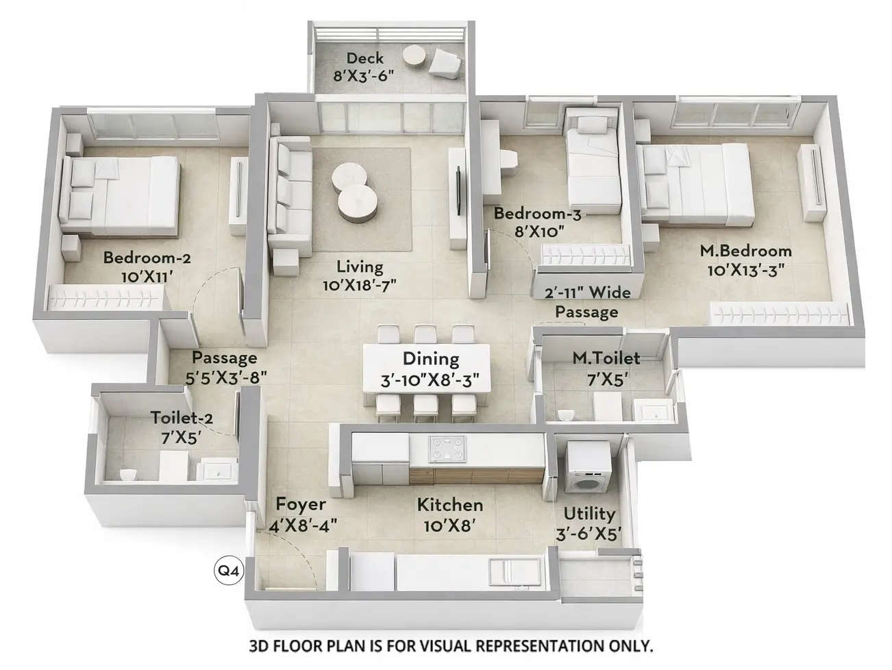 Floor plan for 3 BHK