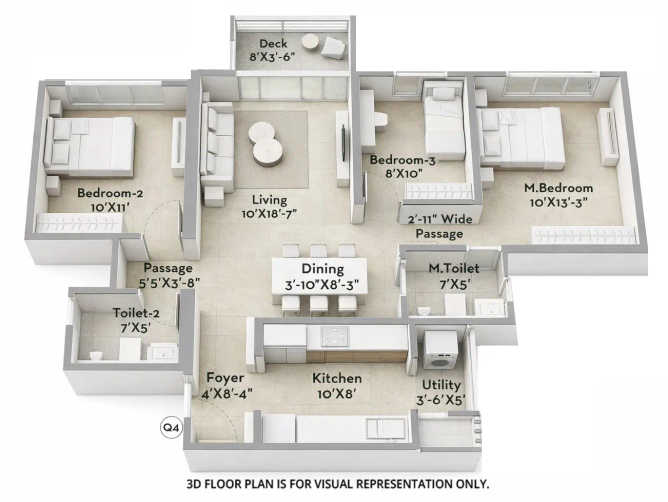 Prestige Garden Trails Mira Road - Floor plan 3 BHK 862 Sq.ft