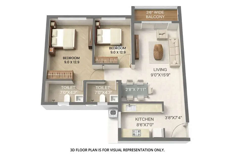Floor plan for 2 BHK