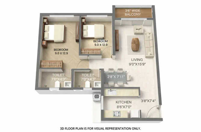 Runwal Lands End Kolshet Road - Floor plan 2 BHK 587 Sq.ft