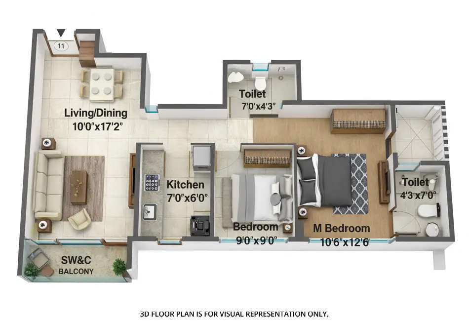 Floor plan for 2 BHK