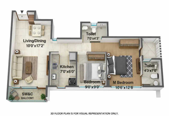 Runwal One Ghodbunder Road - Floor plan 2 BHK 634 Sq.ft