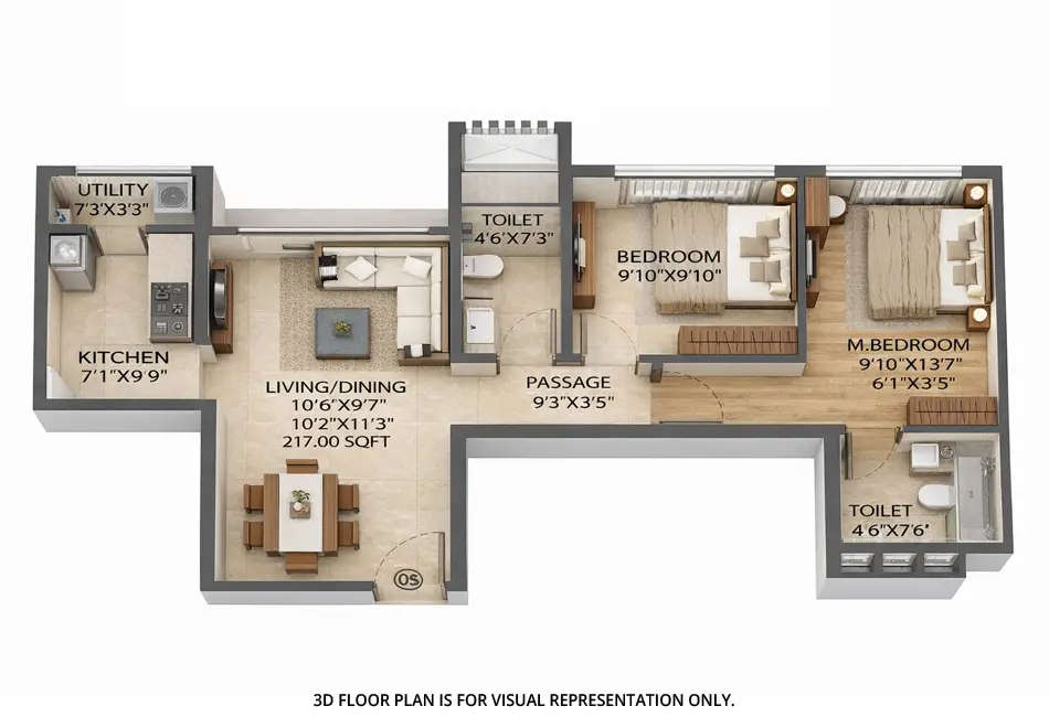 Floor plan for 2 BHK