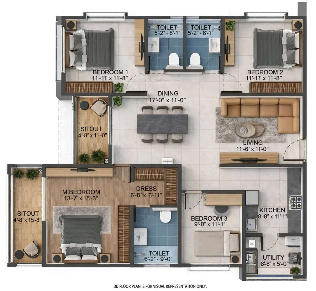 Floor plan for 4 BHK