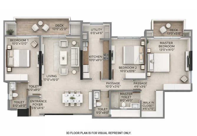 Hiranandani Empress Hill Powai - Floor plan 3 BHK 1412 Sq.ft