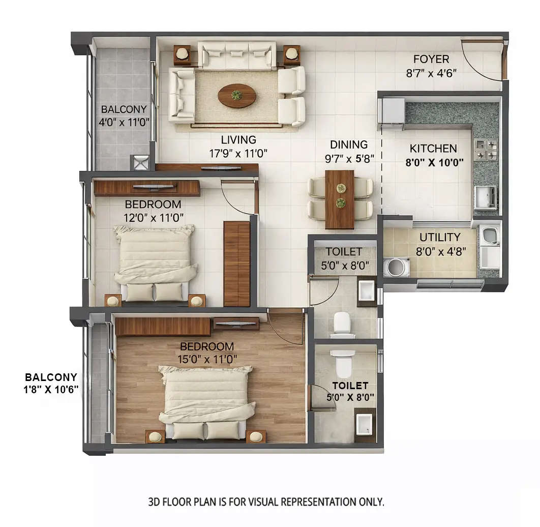 Floor plan for 2 BHK