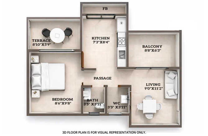 Akshar Emperia Garden Panvel - Floor plan 1 BHK 268 Sq.ft