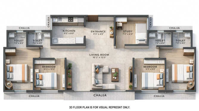 Raunak Centrum Sion - Floor plan 4 BHK 1216 Sq.ft
