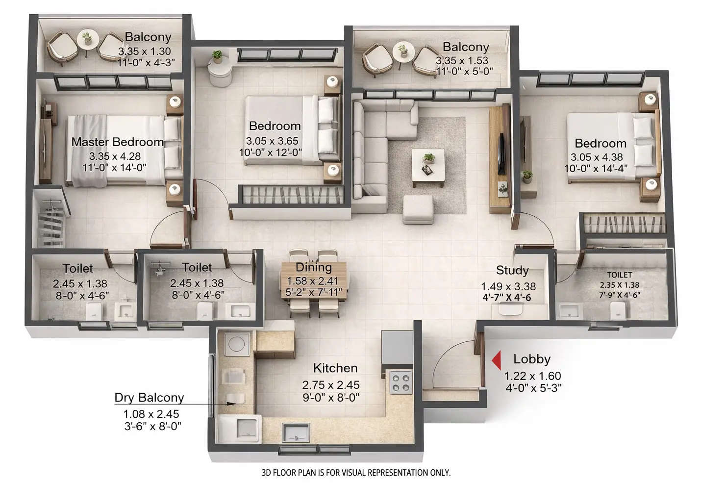Floor plan for 3 BHK