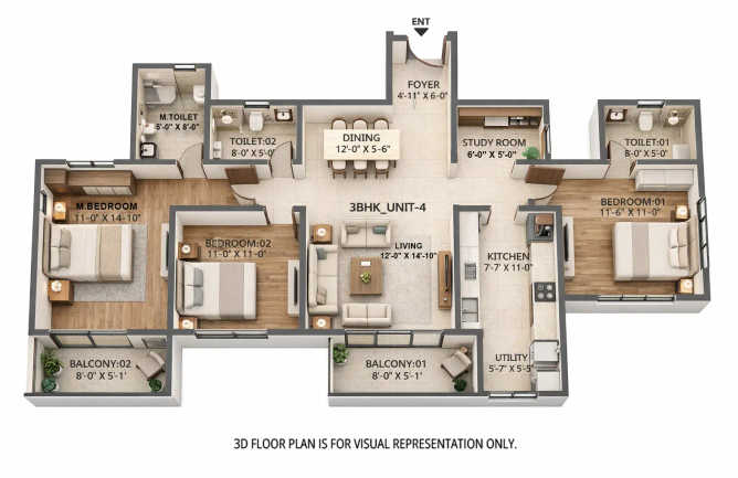 Birla Trimaya Devanahalli - Floor plan 3.5 BHK 1151 Sq.ft