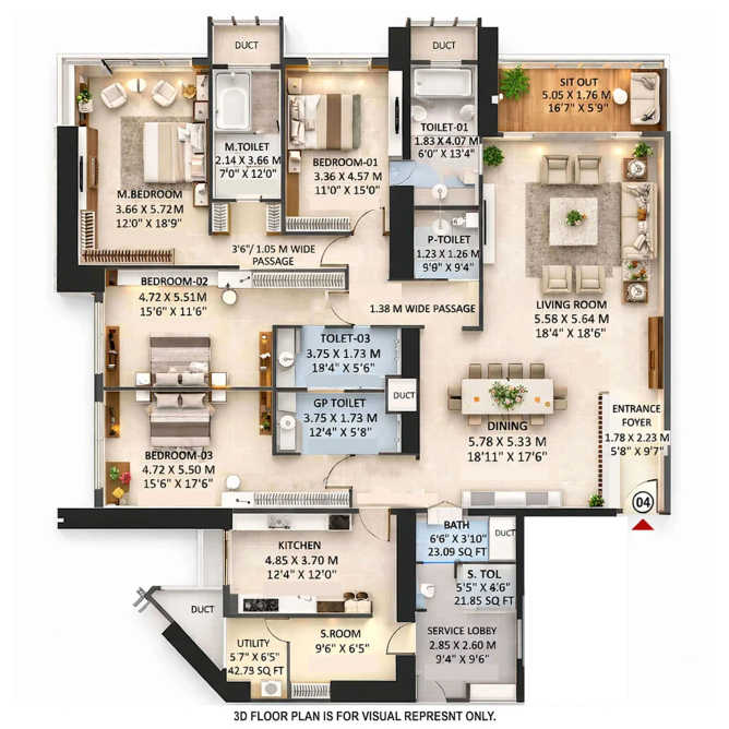Hubtown 25 South Dadar - Floor plan 4 BHK 2832 Sq.ft