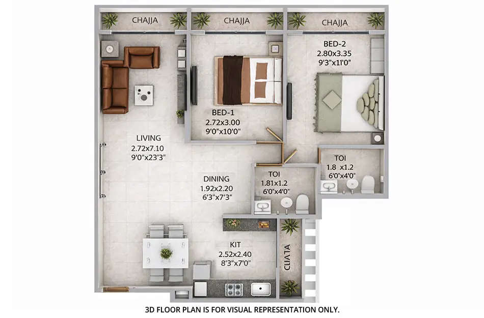 Floor plan for 2 BHK