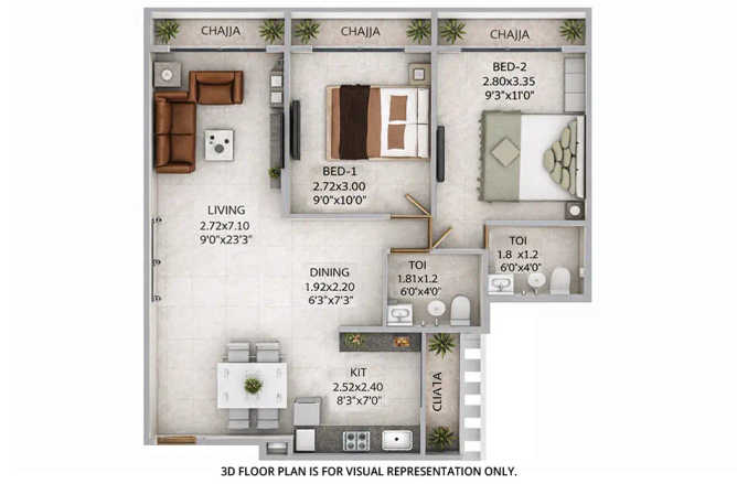 Precious Majestic Pushpak Nagar - Floor plan 2 BHK  Sq.ft