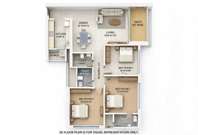 Runwal Zenith Balkum - Floor plan 3 BHK 1217 Sq.ft