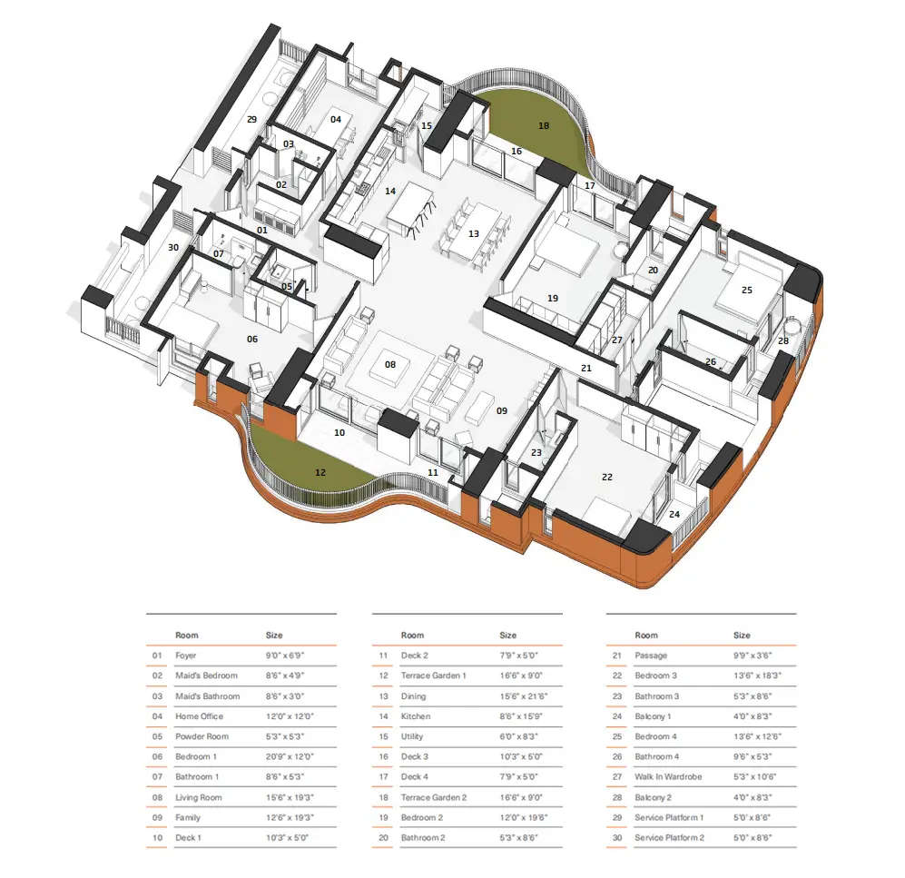 Floor plan for 4 BHK