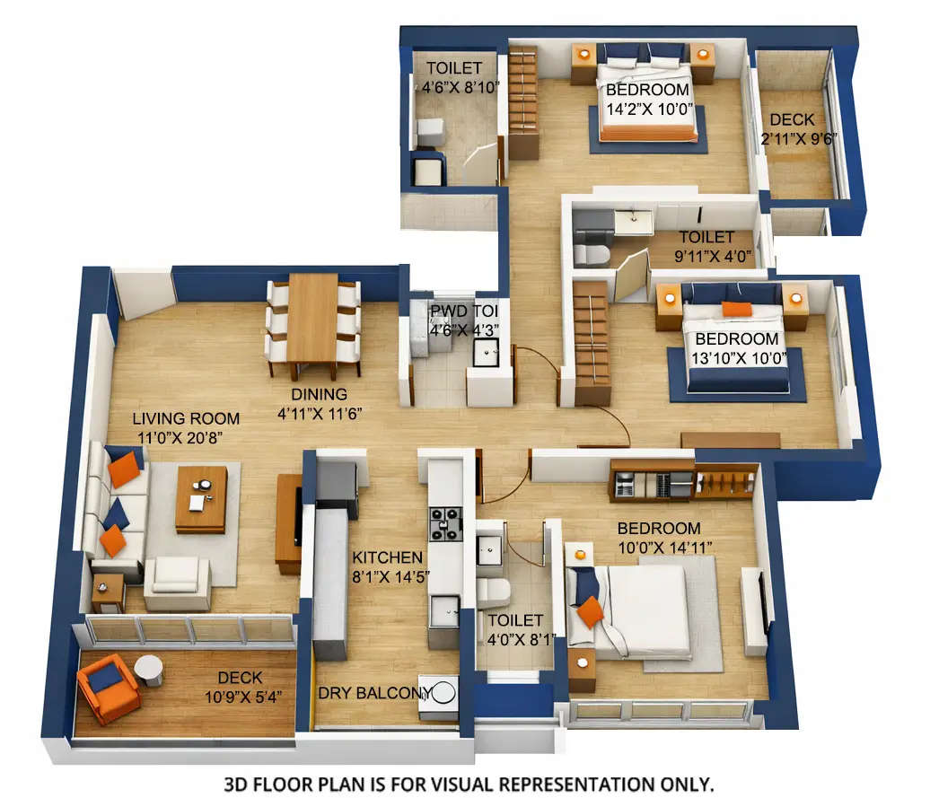 Floor plan for 3 BHK