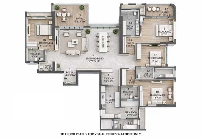 Rustomjee Verdant Vistas Majiwada - Floor plan 4 BHK 2244 Sq.ft