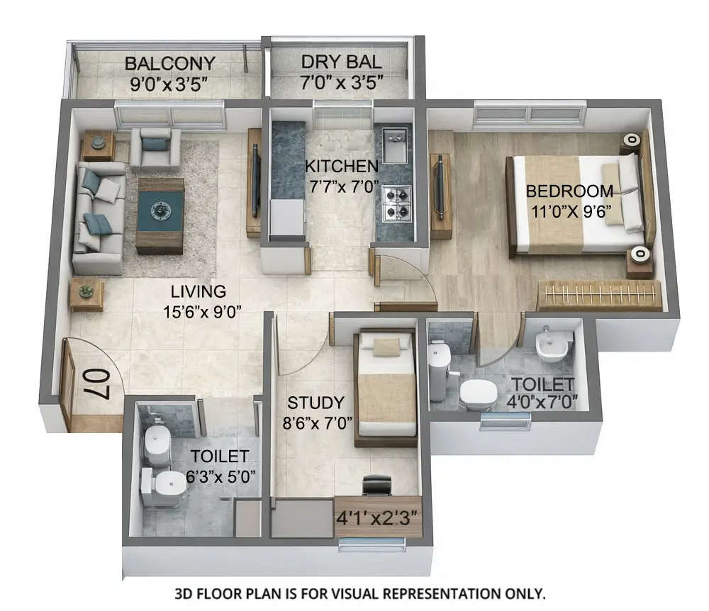 Floor plan for 2 BHK