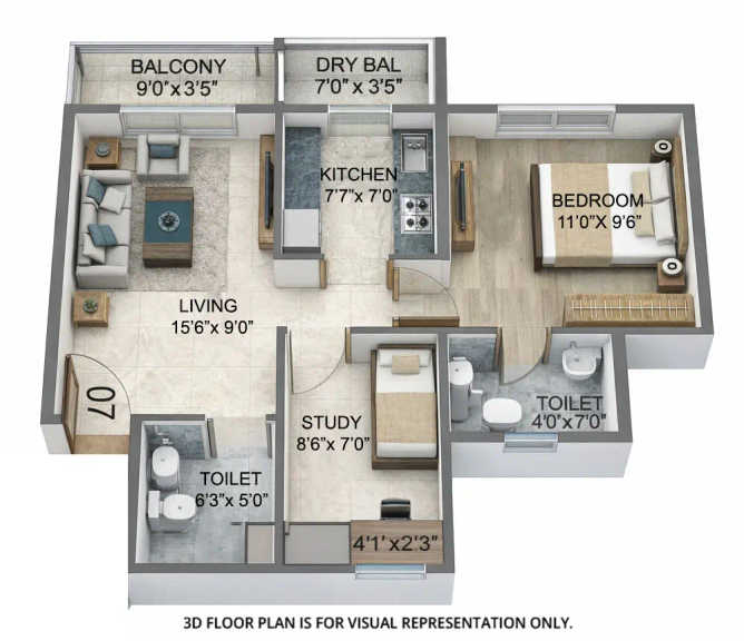Sanghvi S3 Sky Greens Mira Bhayandar - Floor plan 2 BHK 550 Sq.ft